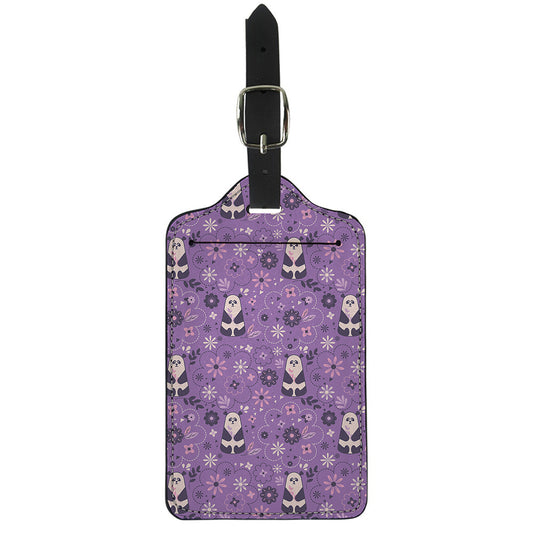 Purple Panda And Flower Pattern Print Luggage Tag