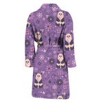 Purple Panda And Flower Pattern Print Men's Bathrobe