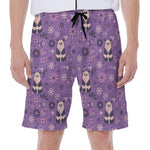 Purple Panda And Flower Pattern Print Men's Beach Shorts