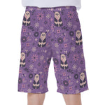 Purple Panda And Flower Pattern Print Men's Beach Shorts