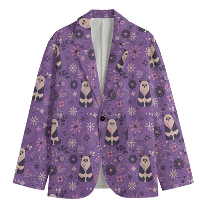 Purple Panda And Flower Pattern Print Men's Blazer