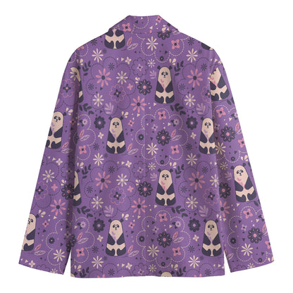 Purple Panda And Flower Pattern Print Men's Blazer