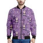 Purple Panda And Flower Pattern Print Men's Bomber Jacket