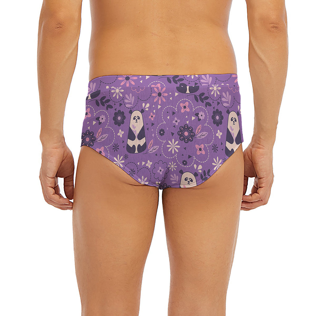 Purple Panda And Flower Pattern Print Men's Briefs