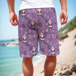 Purple Panda And Flower Pattern Print Men's Cargo Shorts