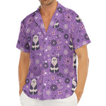 Purple Panda And Flower Pattern Print Men's Deep V-Neck Shirt