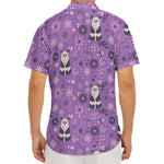 Purple Panda And Flower Pattern Print Men's Deep V-Neck Shirt