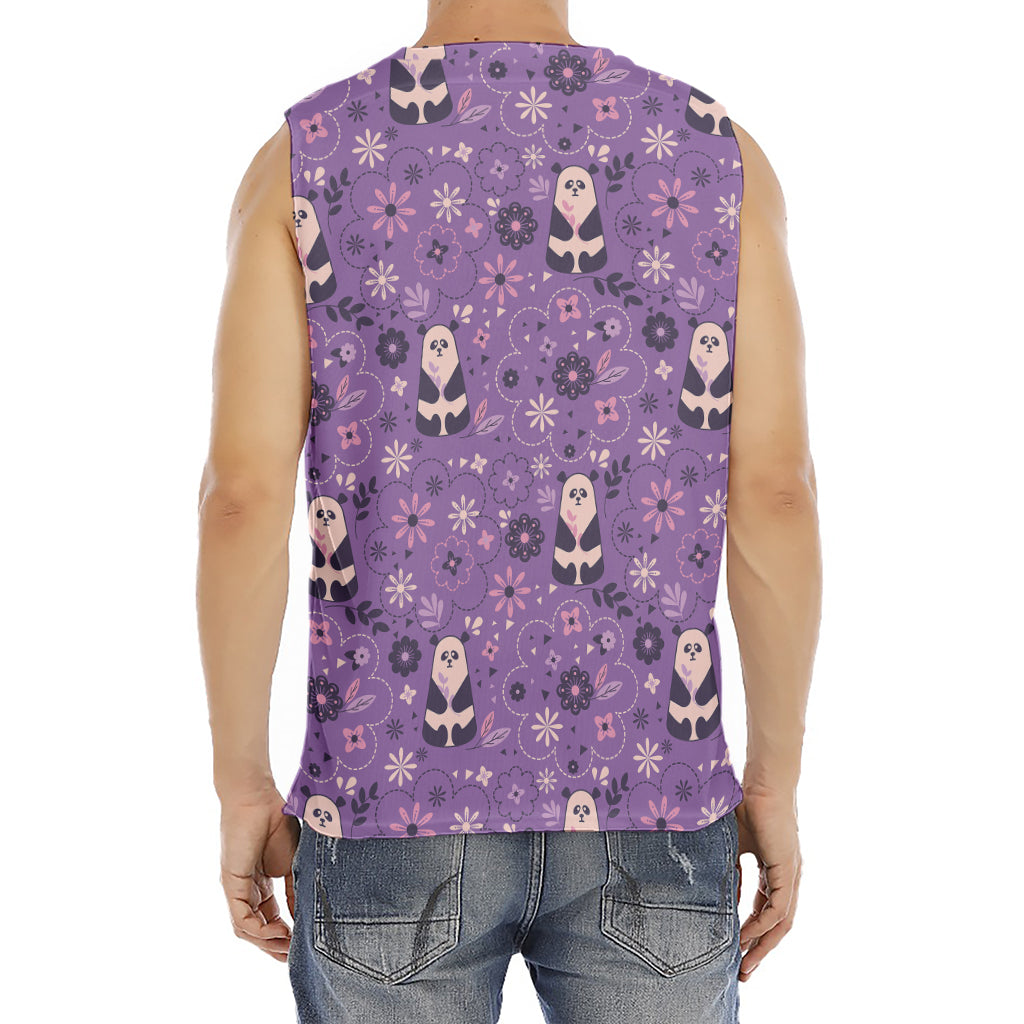 Purple Panda And Flower Pattern Print Men's Fitness Tank Top