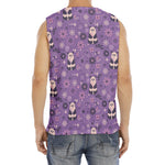 Purple Panda And Flower Pattern Print Men's Fitness Tank Top