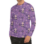 Purple Panda And Flower Pattern Print Men's Long Sleeve Rash Guard