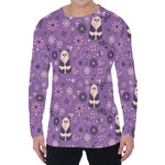 Purple Panda And Flower Pattern Print Men's Long Sleeve T-Shirt