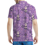Purple Panda And Flower Pattern Print Men's Polo Shirt