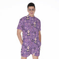 Purple Panda And Flower Pattern Print Men's Romper