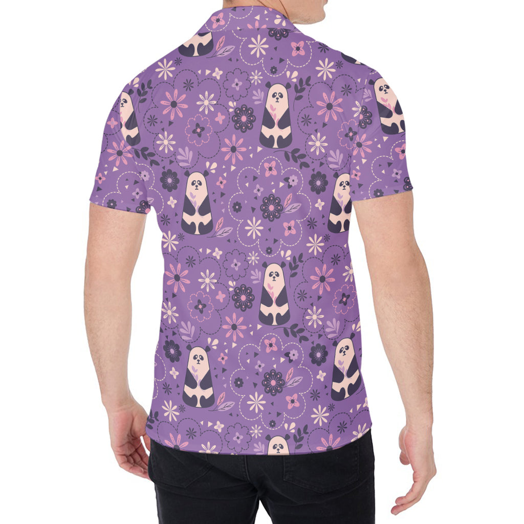 Purple Panda And Flower Pattern Print Men's Shirt