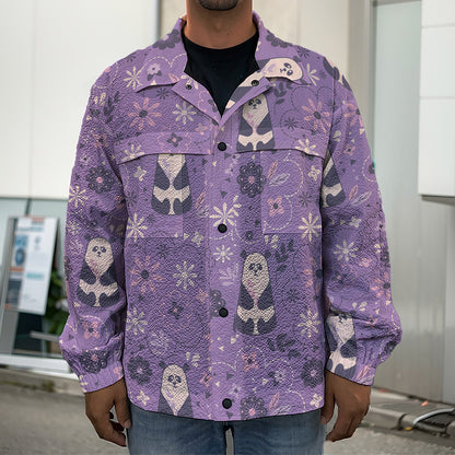 Purple Panda And Flower Pattern Print Men's Shirt Jacket