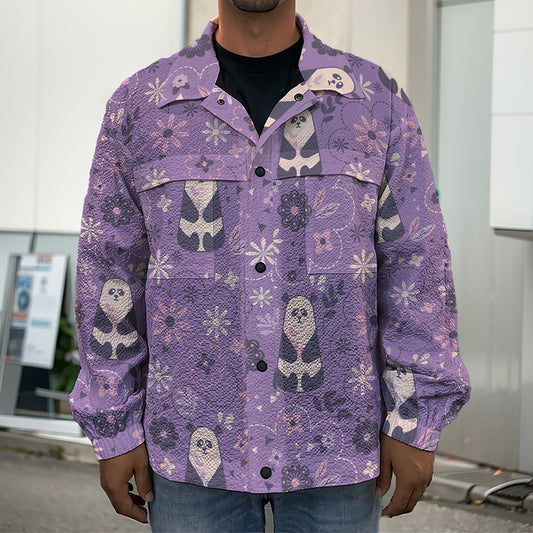 Purple Panda And Flower Pattern Print Men's Shirt Jacket