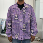Purple Panda And Flower Pattern Print Men's Shirt Jacket