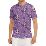 Purple Panda And Flower Pattern Print Men's Short Sleeve Rash Guard