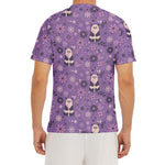 Purple Panda And Flower Pattern Print Men's Short Sleeve Rash Guard