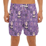 Purple Panda And Flower Pattern Print Men's Split Running Shorts