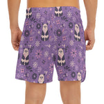 Purple Panda And Flower Pattern Print Men's Split Running Shorts