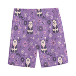 Purple Panda And Flower Pattern Print Men's Sports Shorts