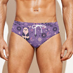 Purple Panda And Flower Pattern Print Men's Swim Briefs
