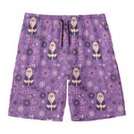 Purple Panda And Flower Pattern Print Men's Swim Trunks