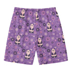 Purple Panda And Flower Pattern Print Men's Swim Trunks