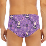 Purple Panda And Flower Pattern Print Men's Triangle Swim Briefs