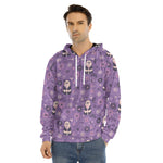 Purple Panda And Flower Pattern Print Men's Velvet Pullover Hoodie