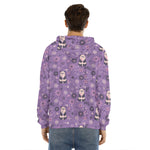 Purple Panda And Flower Pattern Print Men's Velvet Pullover Hoodie
