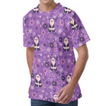 Purple Panda And Flower Pattern Print Men's Velvet T-Shirt