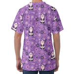 Purple Panda And Flower Pattern Print Men's Velvet T-Shirt