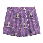 Purple Panda And Flower Pattern Print Mesh Shorts