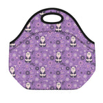 Purple Panda And Flower Pattern Print Neoprene Lunch Bag