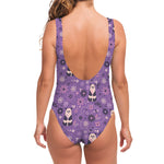 Purple Panda And Flower Pattern Print One Piece Swimsuit