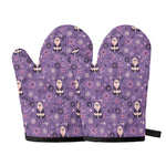 Purple Panda And Flower Pattern Print Oven Mitts