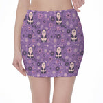 Purple Panda And Flower Pattern Print Pencil Mini Skirt