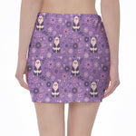 Purple Panda And Flower Pattern Print Pencil Mini Skirt