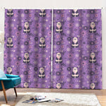 Purple Panda And Flower Pattern Print Pencil Pleat Curtains
