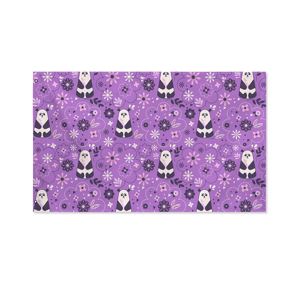 Purple Panda And Flower Pattern Print Polyester Flag
