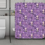 Purple Panda And Flower Pattern Print Polyester Shower Curtain