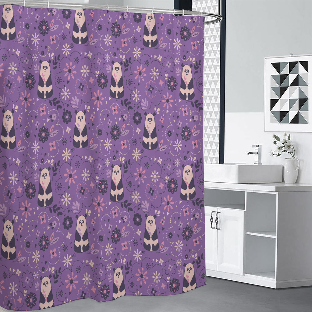 Purple Panda And Flower Pattern Print Premium Shower Curtain