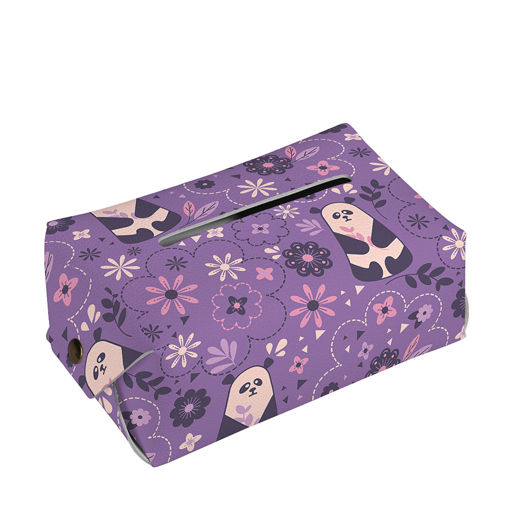 Purple Panda And Flower Pattern Print Rectangle Tissue Box Cover
