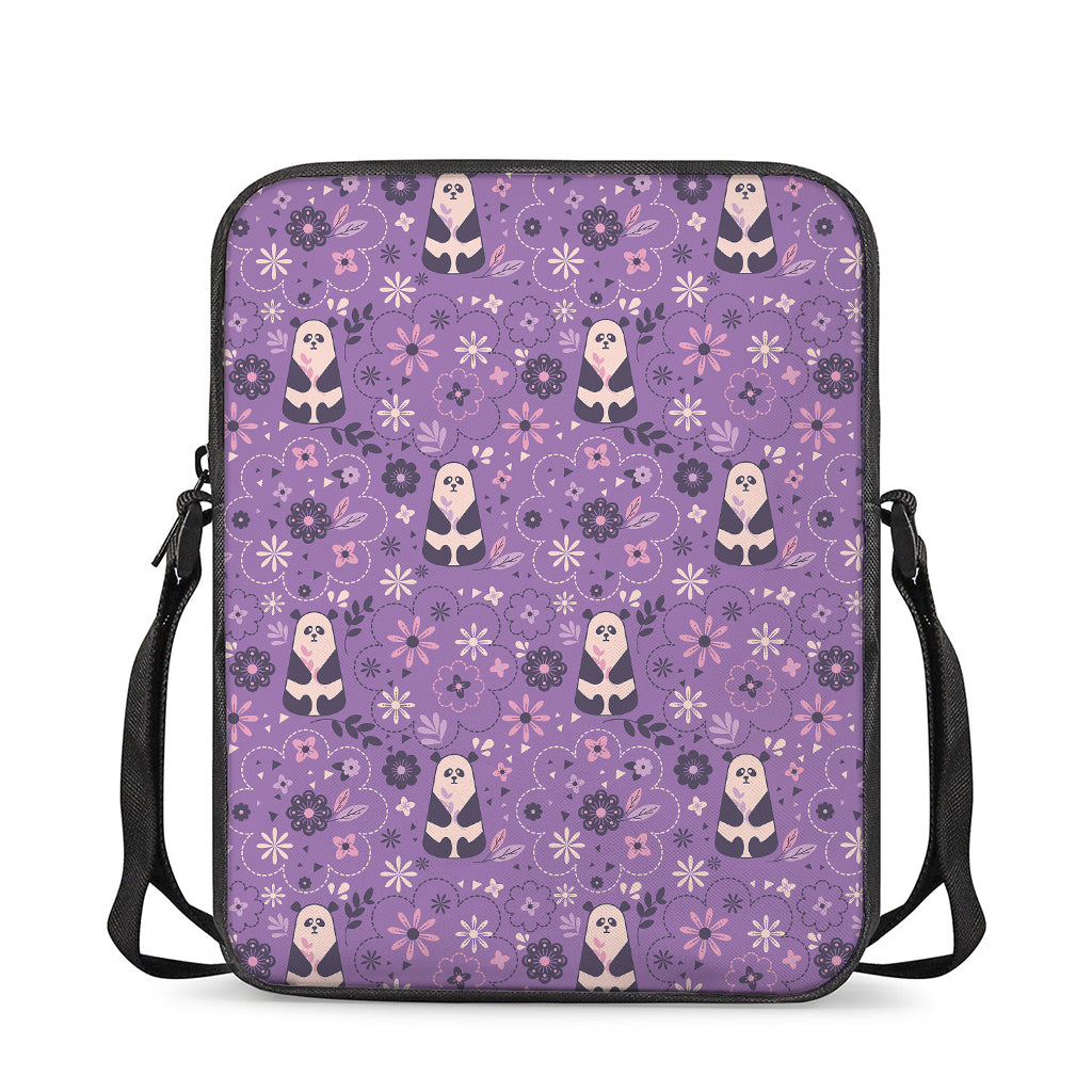 Purple Panda And Flower Pattern Print Rectangular Crossbody Bag