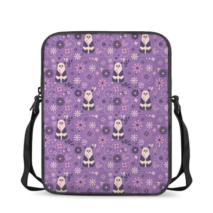 Purple Panda And Flower Pattern Print Rectangular Crossbody Bag