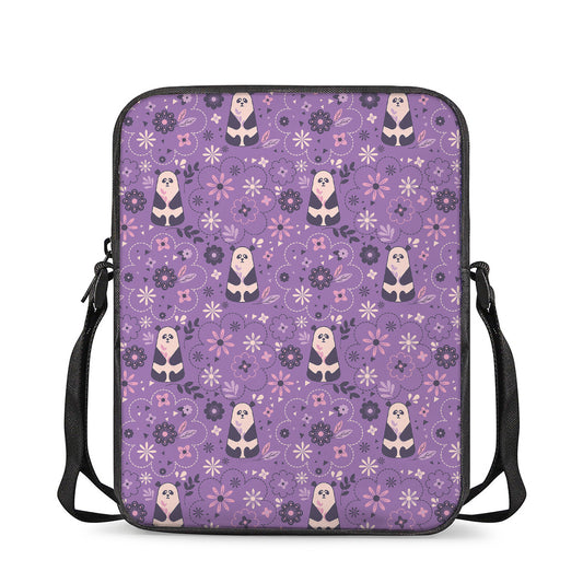 Purple Panda And Flower Pattern Print Rectangular Crossbody Bag
