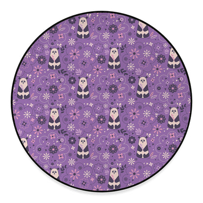 Purple Panda And Flower Pattern Print Round Floor Mat