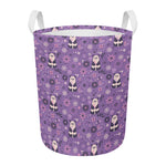 Purple Panda And Flower Pattern Print Round Laundry Basket
